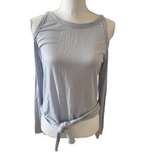 Red Haute Cold Shoulder Tie Front Long Sleeve Casual Top Sky Blue M